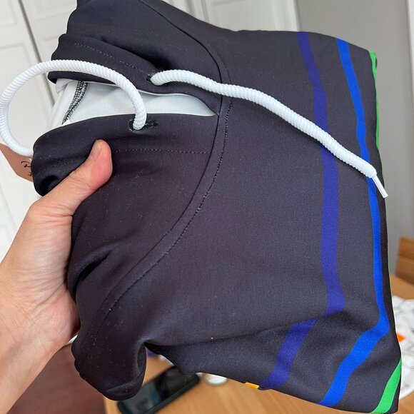 Women's Plus Pullover Hoodie Sweater Size 1X Rainbow Stripe in Dark Navy - Picture 11 of 11